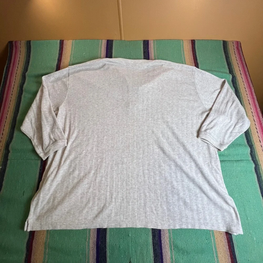 Northcrest Plus Henley Top Womens 22W/24W Gray Ribbed Knit 3/4 Sleeve Casual
